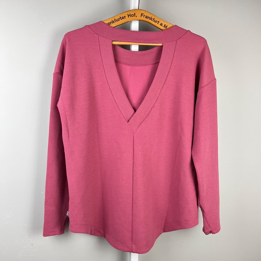 T by Talbots Waffle Knit Activewear Top‎ Womens M Mauve Pink Open Back - Picture 4 of 7
